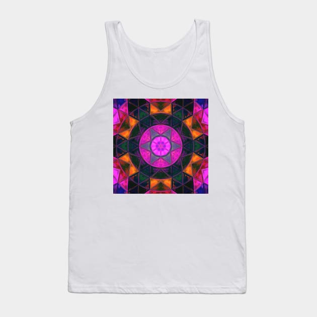 Mosaic Kaleidoscope Flower Pink Black and Orange Tank Top by WormholeOrbital